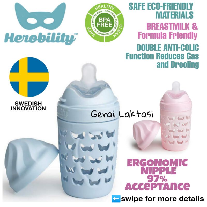 Herobility Glass Baby Bottle Double Anti Colic System ECO HERO BOTTLE