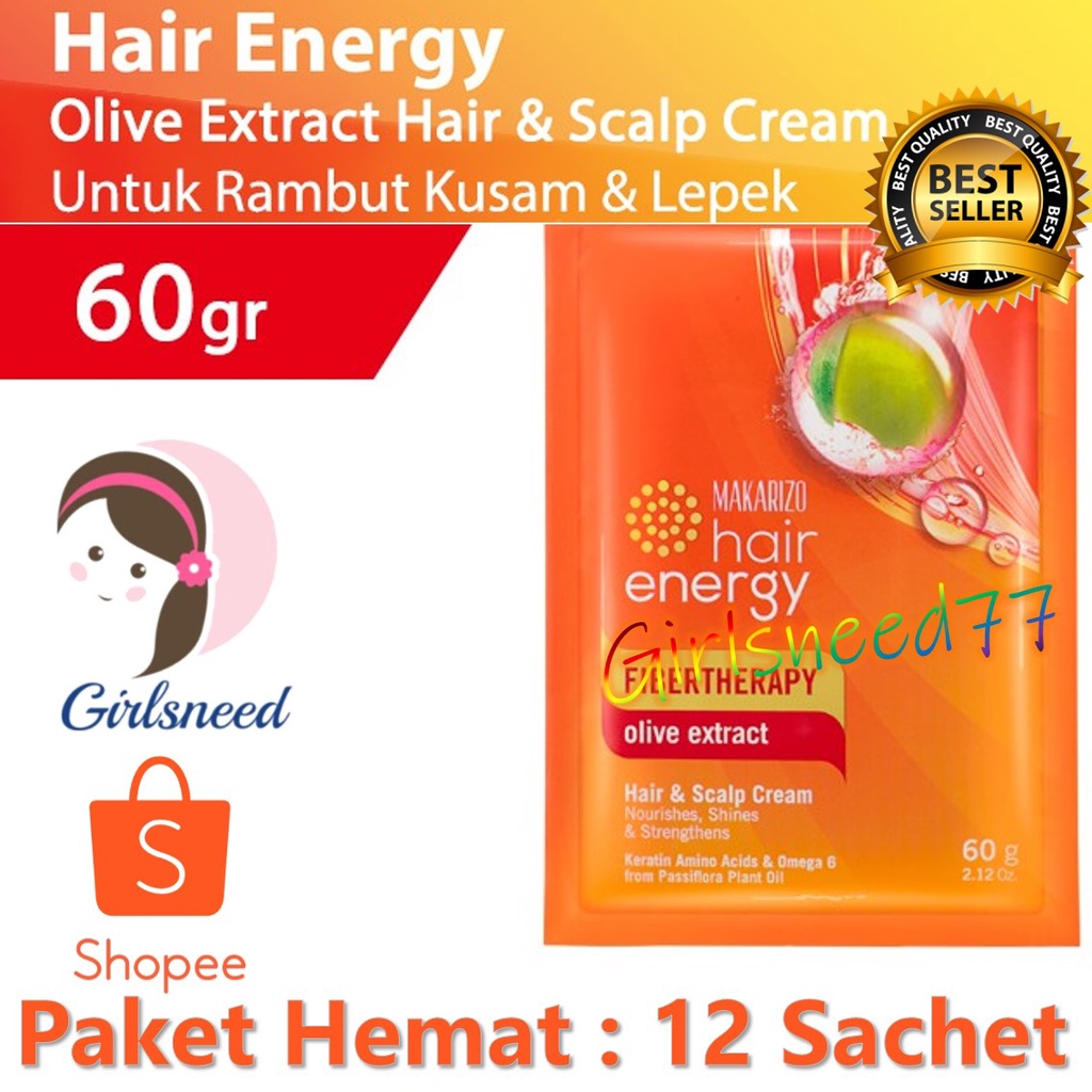 Makarizo Creambath 60gr x 12 Sachet OLIVE Perawatan Rambut Hijab Kusam Lepek GIRLSNEED77