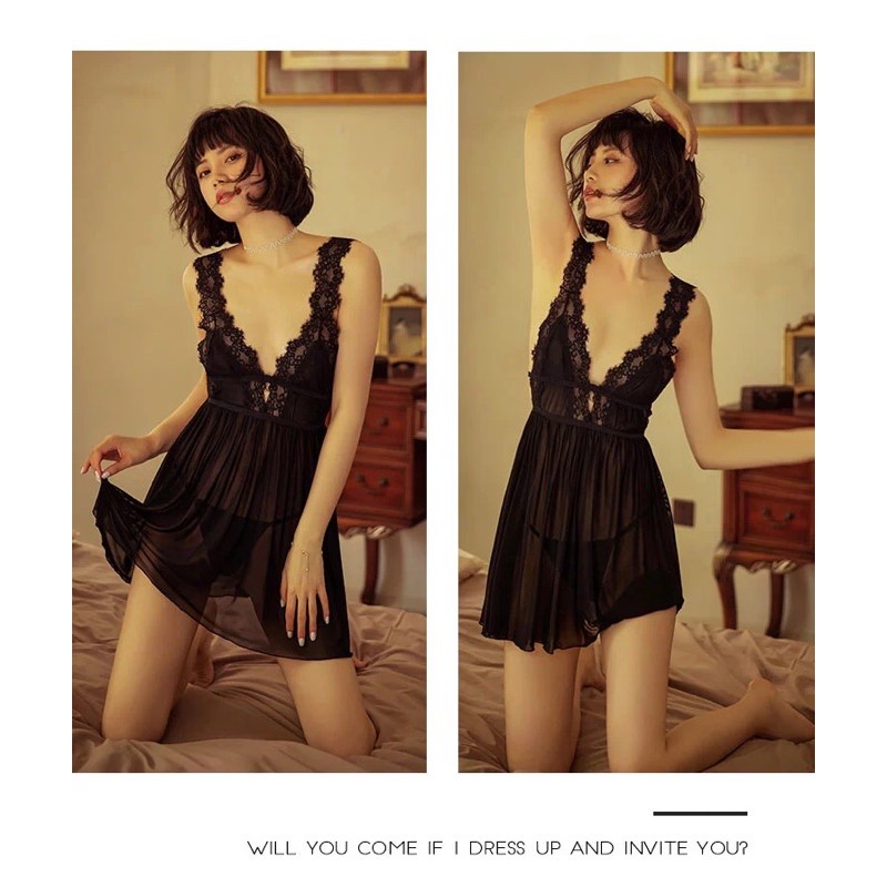 Lingerie Sexy Baju Tidur Sexy Wanita Lingerie Seksi Hot Lingerie / Baju Haram Sleepwear Sexy Wanita 64-64 Hitam