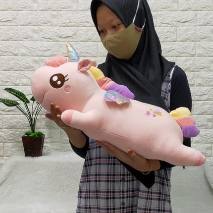 Boneka Lying Unicorn Pelangi Size 60cm/24''boneka unicorn/Boneka Karakter