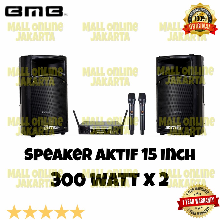 Paket Speaker aktif BMB15 inch Mn115a Original Mic wireless hardwell