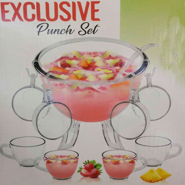 Punch Set/Mangkok Set Kaca/Paket Set Mangkok dan Gelas/Mangkok Es Buah