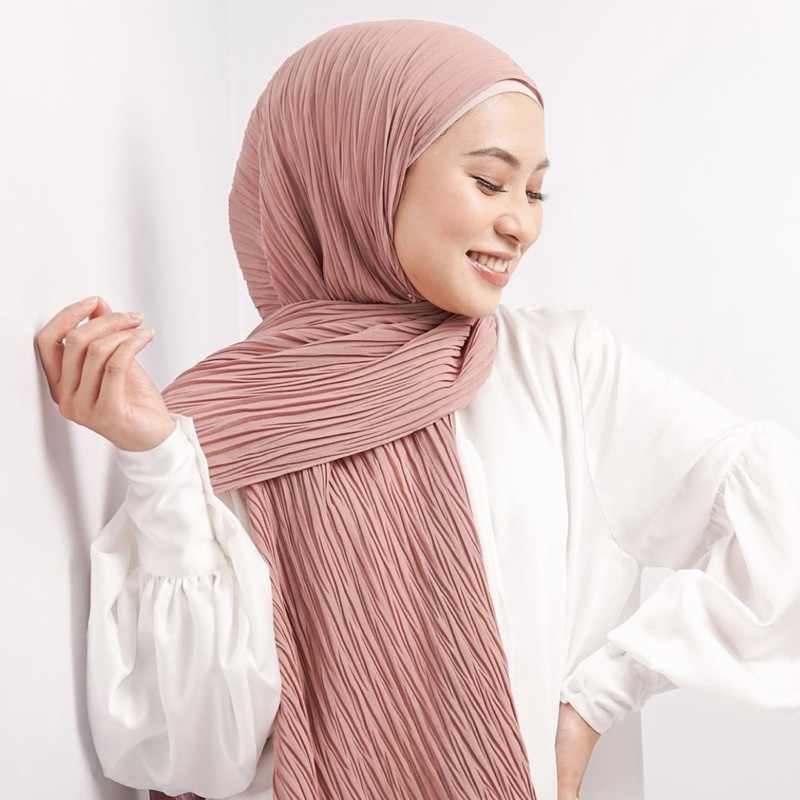 Pashmina Padi Zafron Ceruty Babydoll Tanpa Garis Pleated Pasmina Plisket Hijao