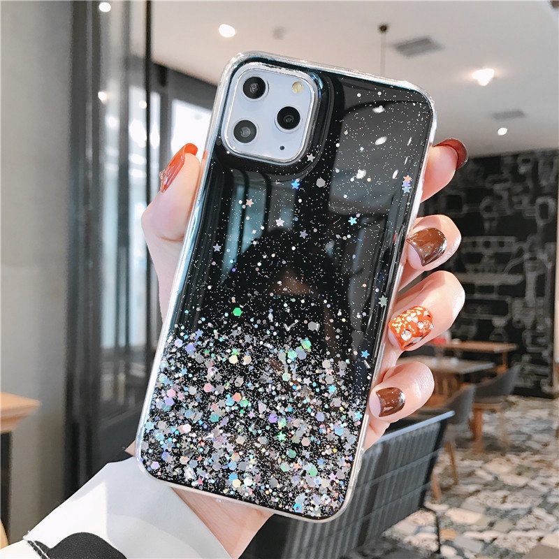 Soft case TPU Transparan glitter pearlescent cover iPhone 13 12 11 Pro Max XR X Xs Max 6 6s 7 8 Plus