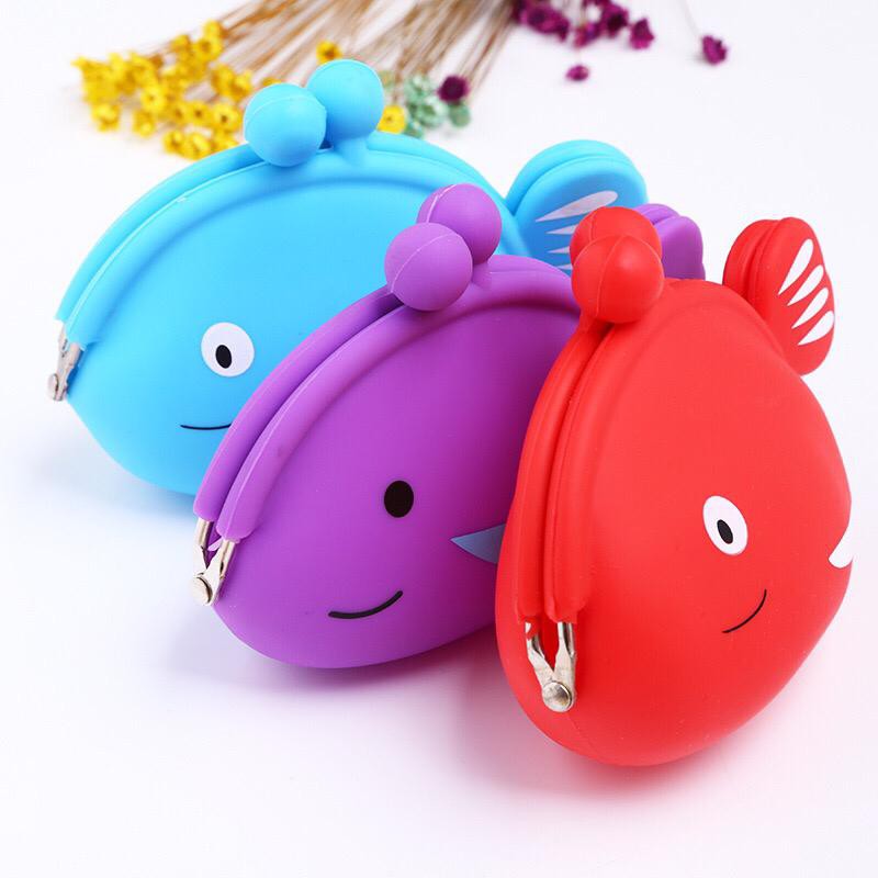 ☛TK☚ D029 Dompet Koin karakter motif ikan Lucu Jelly Silicone wallet Coin Silikon Pouch Anti Air cod