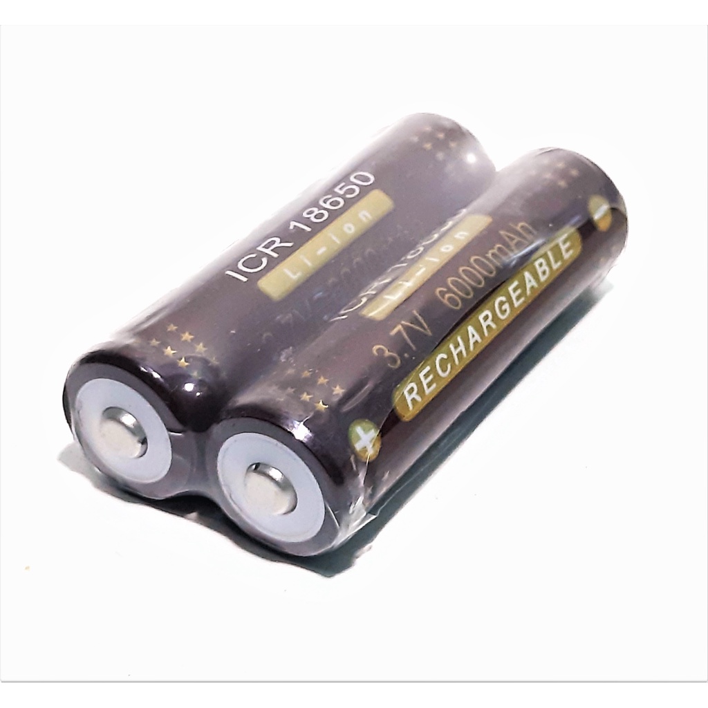 Baterai 18650 Li-ion 3.7volt - 6000mAh Warna Coklat Ujung Positif timbul isi2pcs