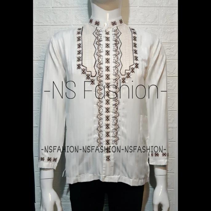 Baju koko Muslim Size M L XL Lengan Panjang Semi Sutra Putih Anwarul