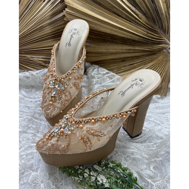 sepatu wedding wanita alena nude gold tinggi 12cm