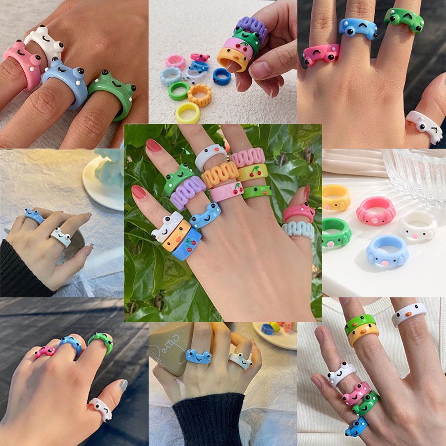 Cincin Resin Motif Kartun Kodok Lucu Warna Warni Untuk Wanita