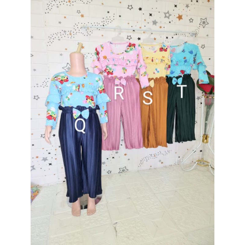 SETELAN CELANA PIYAMA PLISKET ANAK BTS BT21 TIE DYE ANAK PEREMPUAN