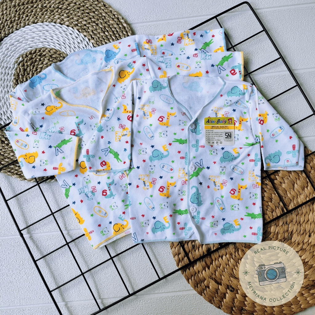 3 SET Baju Panjang Bayi Baru Lahir / 3 PCS Baju Bayi Newborn / 3 Baju Bayi Panjang Putih Motip SNI Bayi Baru Lahir Meyriana Collection