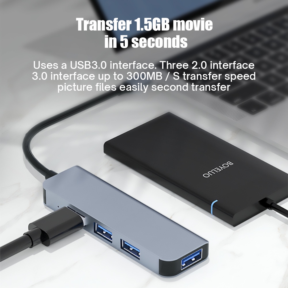 Hub Adapter Mini 4 Port USB 3.0 Kecepatan Tinggi Untuk Laptop / Notebook / PC / Macbook U-Disk