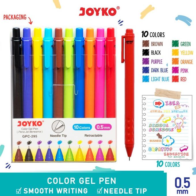 

TERLARIS Color Gel Pen Pena Jel Warna Joyko GPC-295 10 Warna 0.5 mm/PULPEN GEL/PULPEN LUCU/PULPEN 1 PACK/PENSIL WARNA/PENSIL 2B/PENGHAPUS JOYKO/PENGHAPUS LUCU/RAUTAN PENSIL PUTAR/RAUTAN ELEKTRIK/SPIDOL WARNA/SPIDOL PERMANEN/SPIDOL WHITEBOARD/CORRECTION