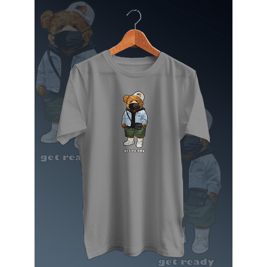 KAOS DISTRO PRIA BEAR GET READY KAOS DISTRO KEKINIAN GAMBAR DIGITAL FULLPRINT /NECK/LENGAN PENDEK