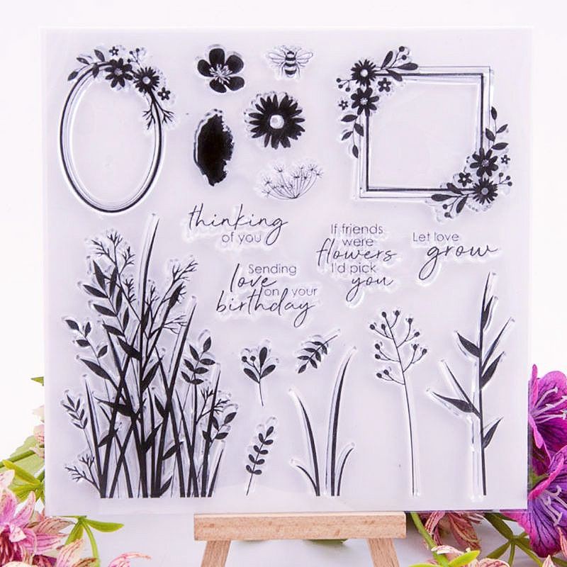 

Stempel Silikon Transparan | Silicone Clear Seal Stamp Birthday Flower Frame DIY Scrapbook Bujo Card