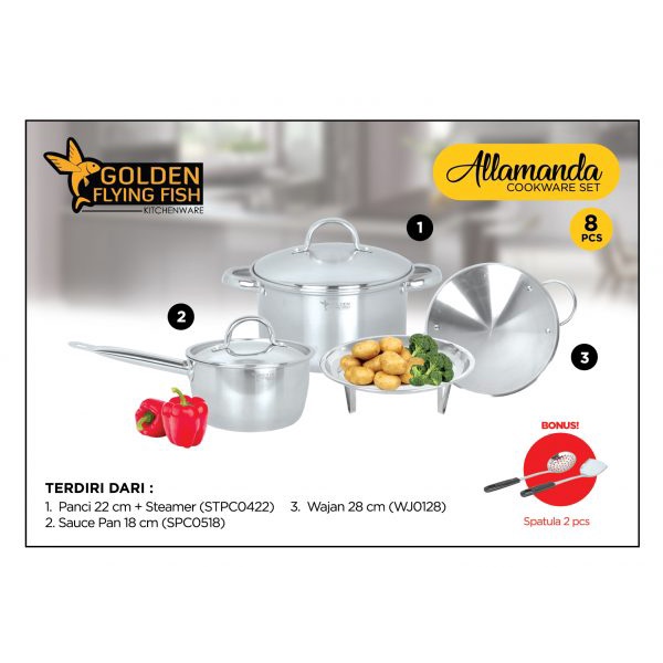 Promo Peralatan Masak Set Harden Flying Fish / Panci Set Wajan Set Stainless Anti Lengket / Alamanda Set