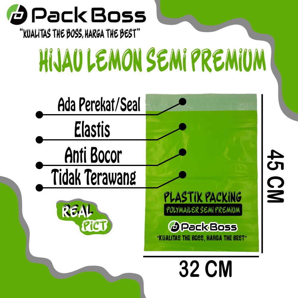 

32x45 HIJAU LEMON SEMI PREMIUM POLYMAILER PACKAGING ON ADA PEREKAT