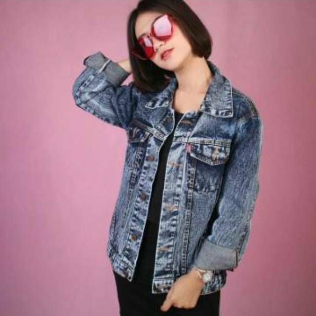 Jaket Jeans Denim Wanita Oversize Ukuran Jumbo Besar Jacket Cewek Jeket Jins Perempuan CW