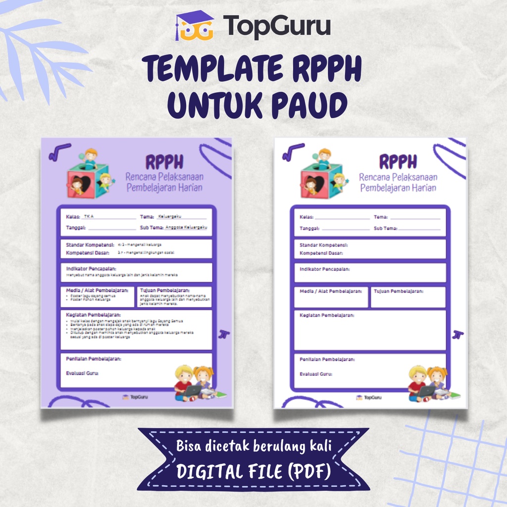 Jual Template RPPH Untuk PAUD/Lembar Rencana Pelaksanaan Pembelajaran ...