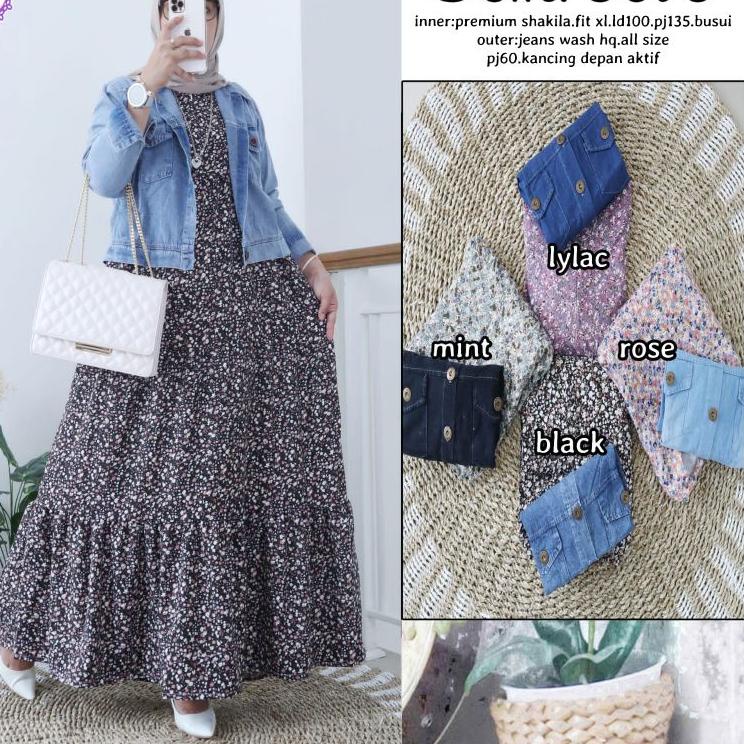 Koleksi Terbaru.. belia one set jaket jeans crop wanita gamis motif bunga N&D gamis syakila dress im