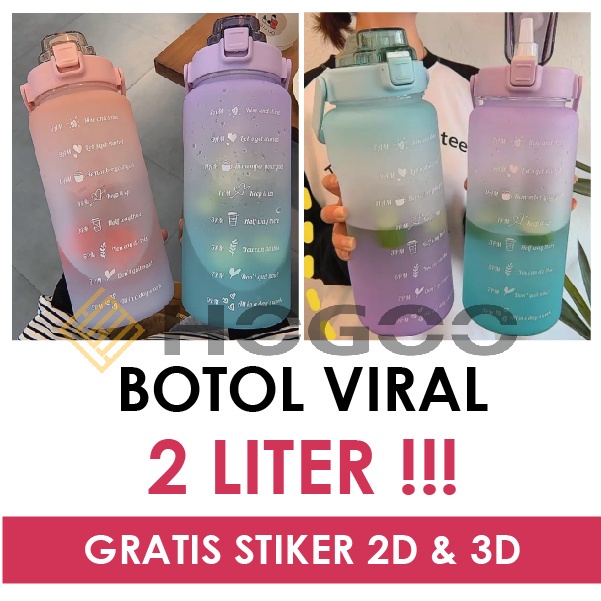 HOGOO BOTOL MINUM 2LITER 2000ML KOREA VIRAL PENANDA WAKTU - DIY STICKER RAINBOW