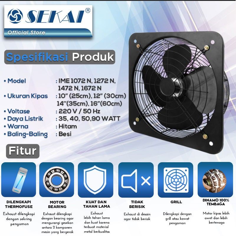 Exhaust Fan / Kipas Luar Dak Sekai 12&quot; IME 1272N Besi