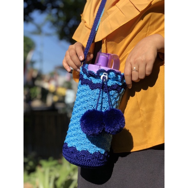 TAS BOTOL || SARUNG BOTOL Slempang Panjang & Pom Pom BULAT