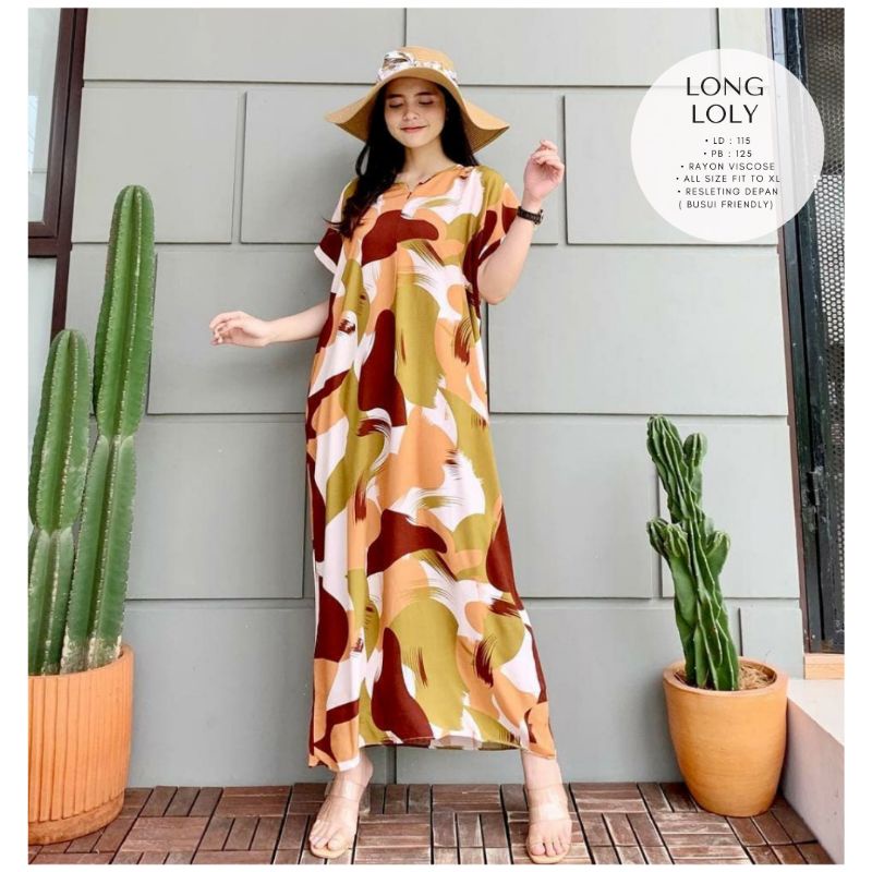 daster long semata kaki, daster panjang viral kekinian, daster rayon busui terlaris-Long Loly