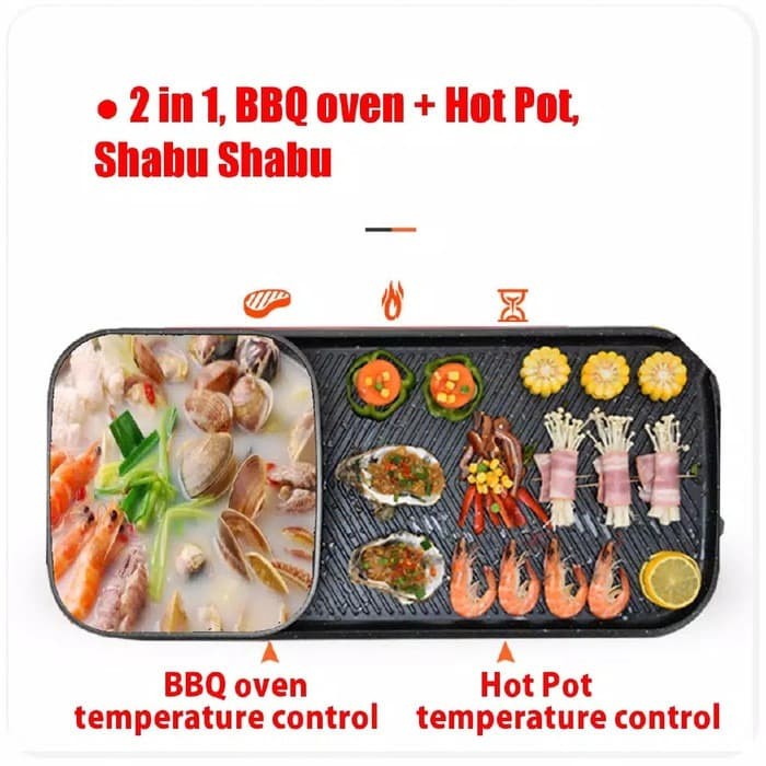 Panggangan , 607 ,  BBQ dan hotpot elektrik 2 in 1 Grill BBQ hotpot elektrik