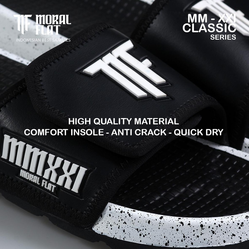 Sandal Slop Velcro Casual/Unisex-MF Logo Classic-2 Warna-Hitam Putih-3