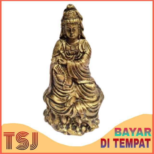 Miniatur Patung Dewi Kwan Im Bahan Fiberglass Warna Emas