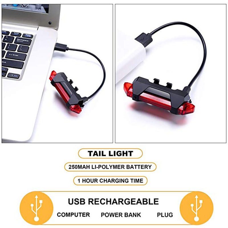 BISA COD ROBESBON Lampu Belakang Sepeda USB Rechargeable Rear Tail Bike Portable Light Lamp -