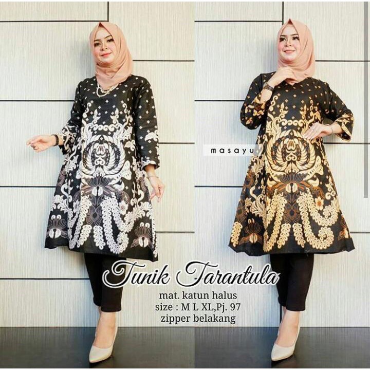 Tunik Tarantula Merak Sogan Modern Midi Dress Casual Kerja Seragam Kantor Muslim