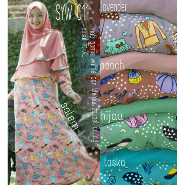 SALE..PEACH & SALEM..Gamis set khimar syari