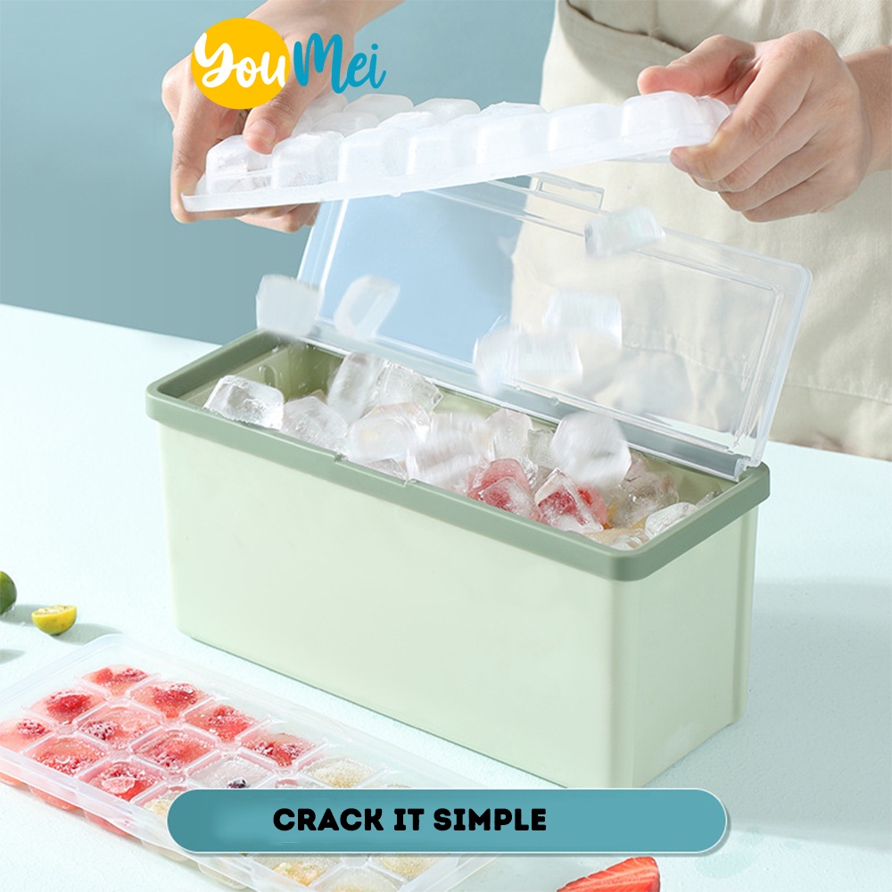 Plusone Cetakan Es Kecil 3 Tingkat / Susun - Silicone Inggris Silicone Indo Ice Cube  Tray Portable Travel dengan tutup -1235