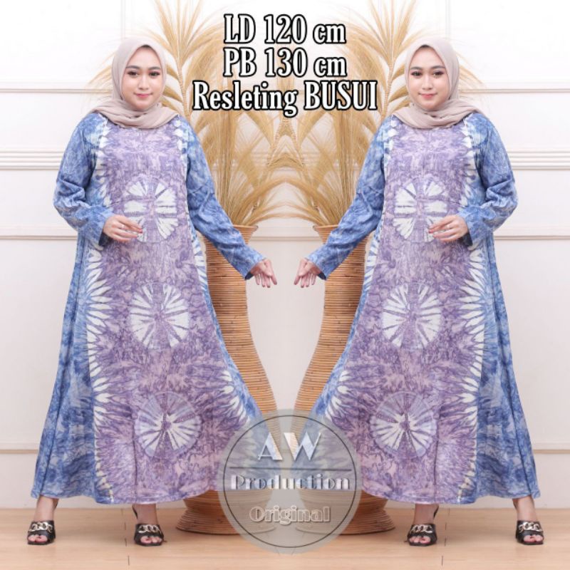 Gamis kaos abstrak Jumbo Busui resleting depan Bumil Dress wanita Termurah Terbaru
