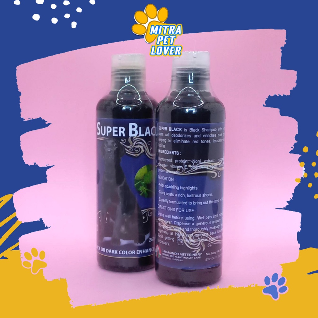 SHAMPO ANJING BULU HITAM - SHAMPOO SUPER BLACK DOG 250 ML ORIGINAL - RAMBUT ANJING BERKILAU BERSIH WANGI LEMBUT HALUS SUPERBLACK SUPER-BLACK PET ANIMAL HEALTHCARE AND VETERINARY TAMASINDO OBAT KESEHATAN DAN VITAMIN HEWAN BINATANG PELIHARAAN MITRAPETLOVER