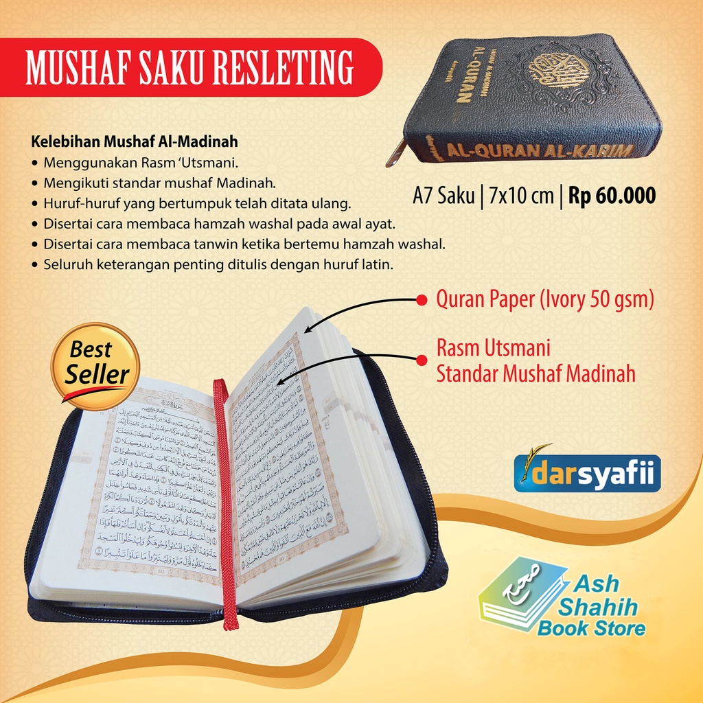 Mushaf Al Madinah Saku Resleting A7 Ukuran 7 X 10 cm - A Quran Al Madinah Saku Resleting - DarSyafii-1