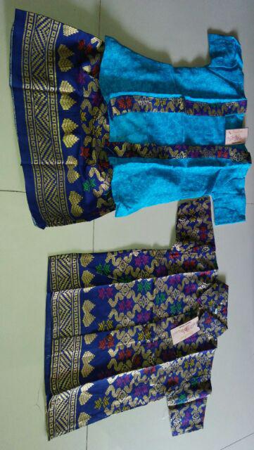 Kemeja Hem Batik Anak Motif Pra Da Songket Warna Biru