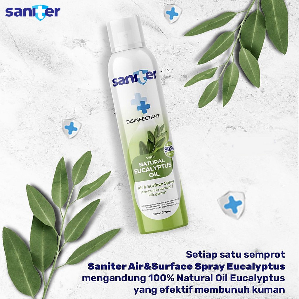 ORIGINAL Saniter Spray Disinfectant Eucalyptus Oil 200ml / Saniter Desinfektan / HELLOMARTID