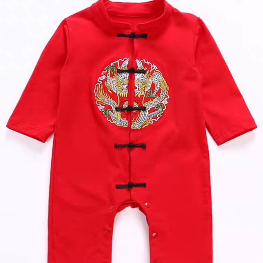 Baby red cheongsam romper baby boy chinese new year romper