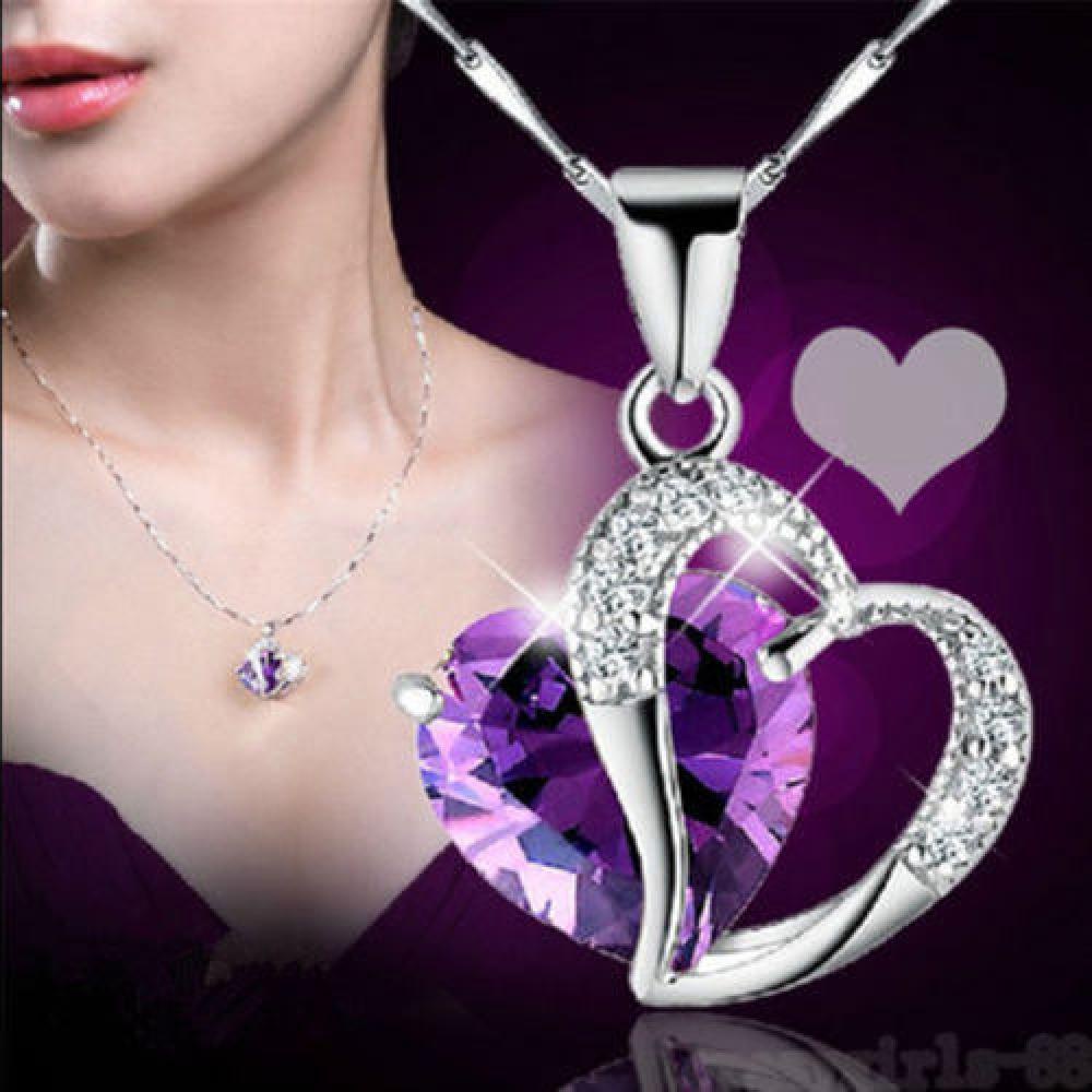 R-flower Kalung Wanita Lady Heart Silver Rantai Kristal