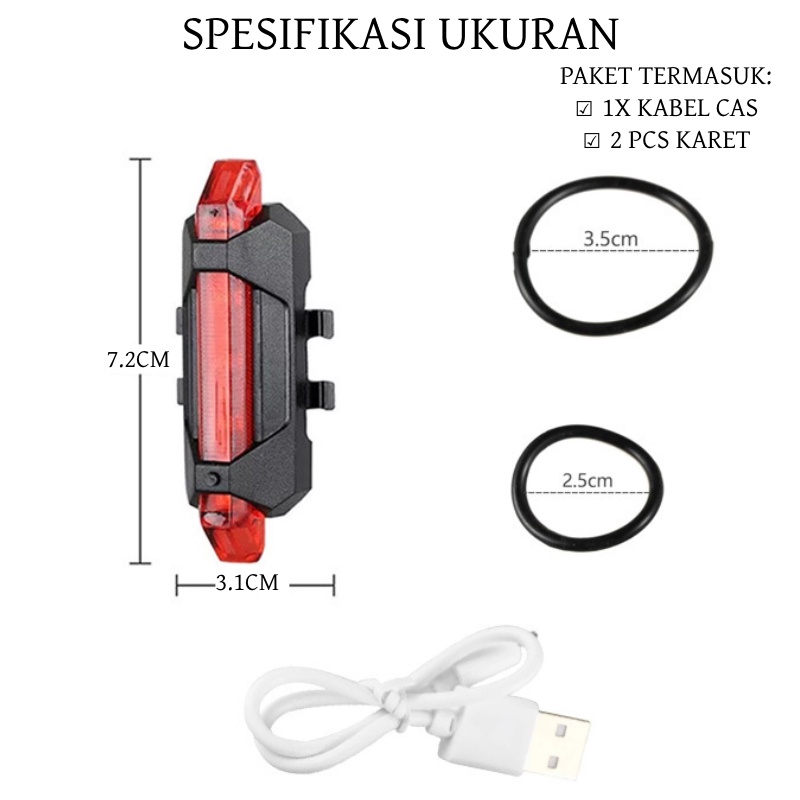 LAMPU BELAKANG SEPEDA LED USB RECHARGEABLE ANTI AIR LAMPU SEPEDA USB + KABEL CAS / LAMPU SEPEDA WATERPROOF