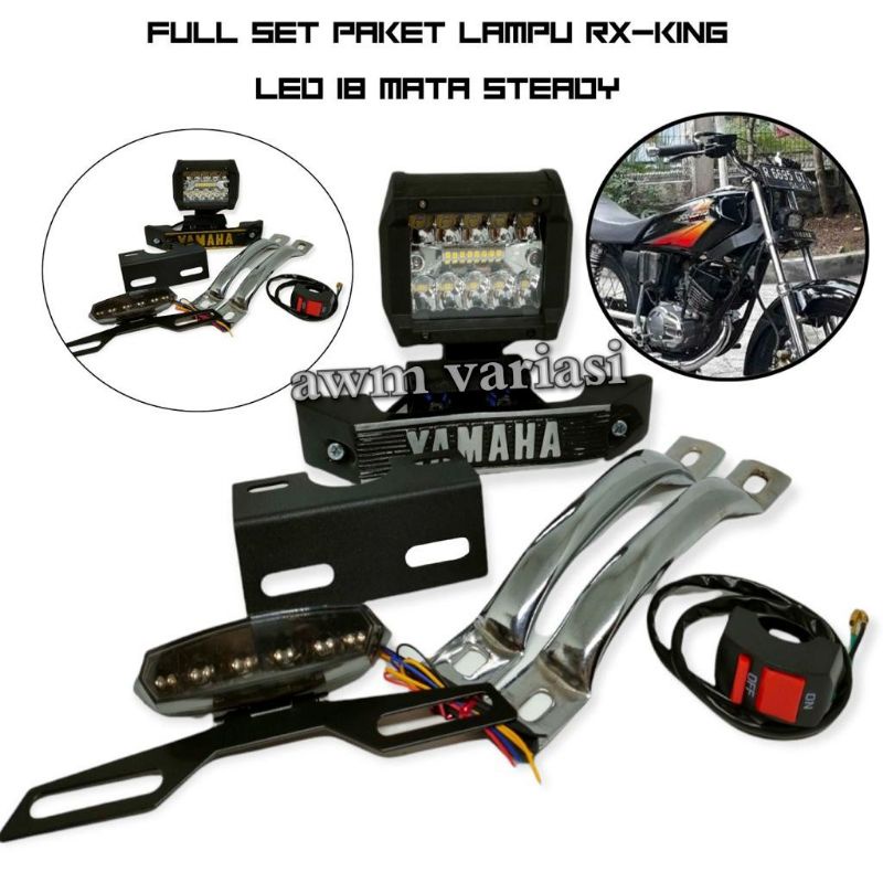 Paket Super Ganteng Lampu Tembak Set Kumis RX king Plat Nomor Plus Behel Plus Lampu Stop Mini Bonus Saklar on/of