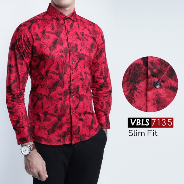  BAJU  COWOK KEMEJA BATIK SLIMFIT PENDEK PANJANG HITAM  