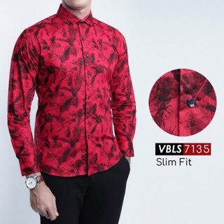 BAJU COWOK KEMEJA BATIK  SLIMFIT PENDEK PANJANG HITAM 