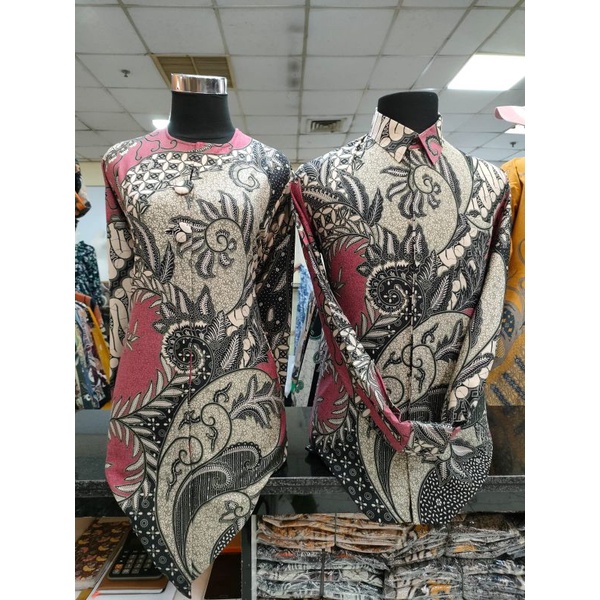 Batik Couple pria wanita lengan panjang katun Pekalongan reguler dres batik