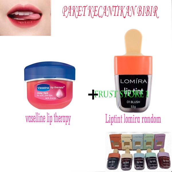 PAKET KECANTIKAN BIBIR TERBARU Vaseline Liptherapy + Liptin Lomira Es cream Lucuu