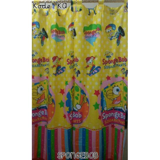Gorden anak/gorden karakter/gorden bahan katun premium motif spongebob pelangi
