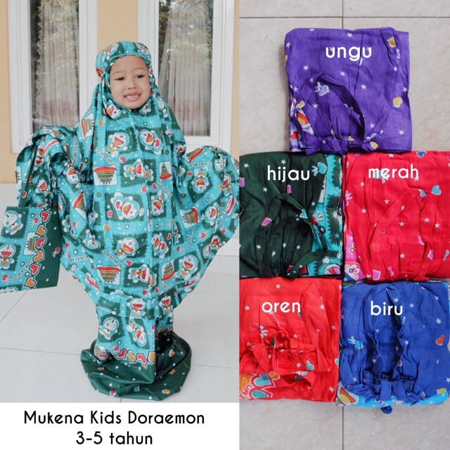 Mukena Kids Doraemon 3 4 5 Tahun (Mukenah Setelan Balita Baby Anak Sekolah TK Karakter)